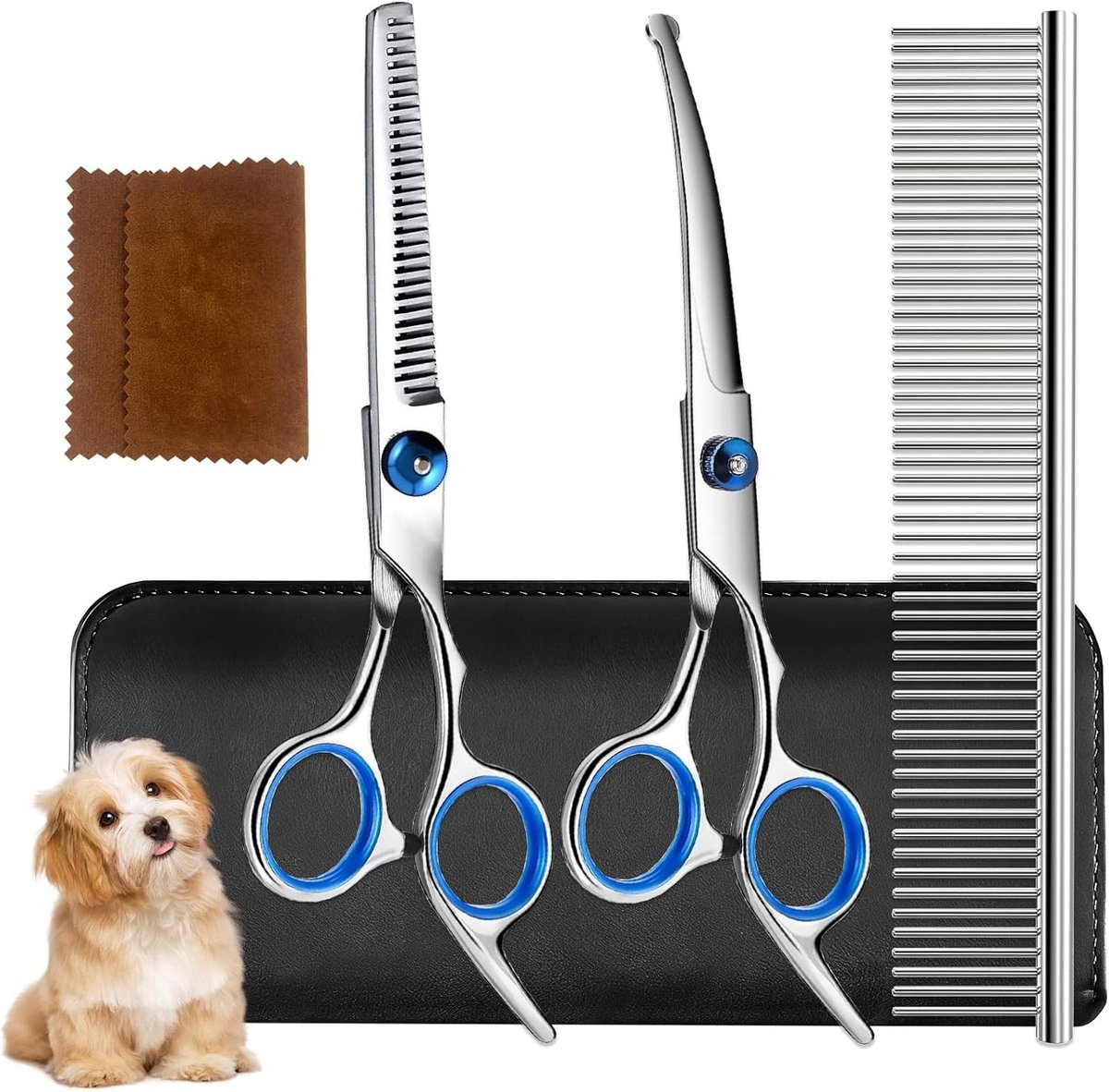 Hondentondeuse - Zilver - Professionele 5-in-1 Hondenschaarset - Titanium Gecoat - Voor Honden en Katten