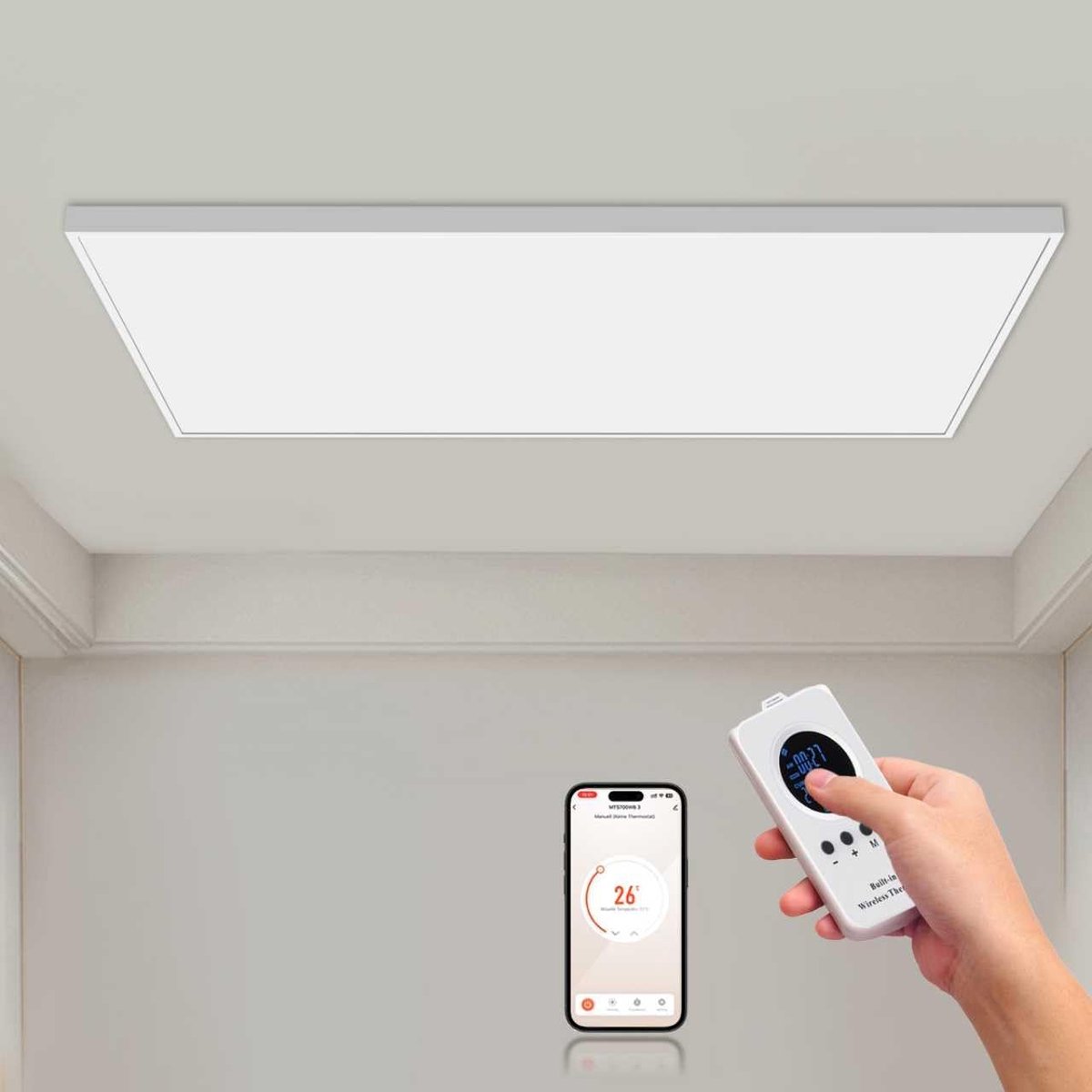 Infrarood Verwarming 1000W – Plafondverwarming met Afstandsbediening – Stil – Timer – Voor 8–20 m²