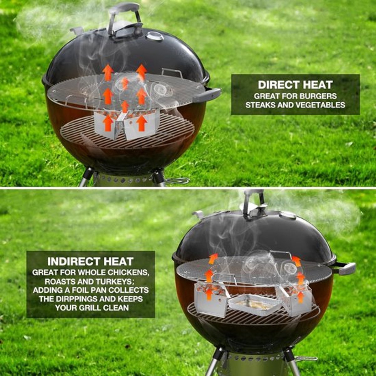 SnelShoppen - Charcoal Basket Set van 2 voor Weber 57cm - RVS Houtskoolmanden voor Direct & Indirect Grillen - Perfect voor Tuin, Camping & BBQ Feeste