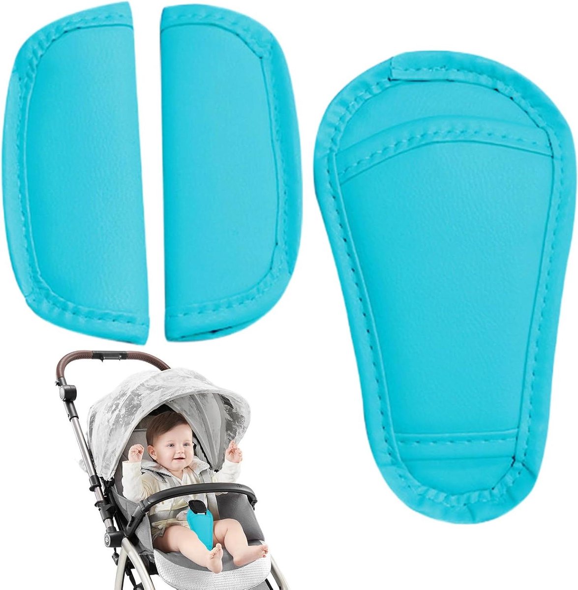 Gordelbeschermer Baby - Veiligheidsgordelkussen Kinderen - Comfortabel Reizen - Huidvriendelijk Polyester - 18 x 12.5 cm - Blauw