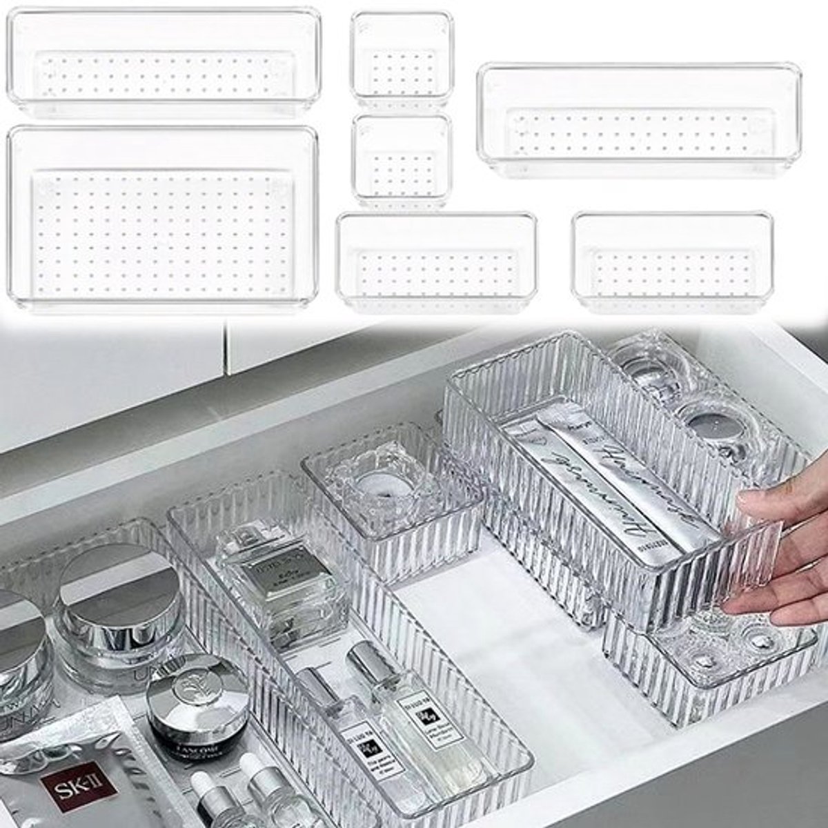 Opbergdoos 7-delig - Transparante Dozen - Efficiënte Opberging - Organizer voor Makeup/Kantoor - Ruimtebesparend - Makkelijk Toegang - Opbergbox
