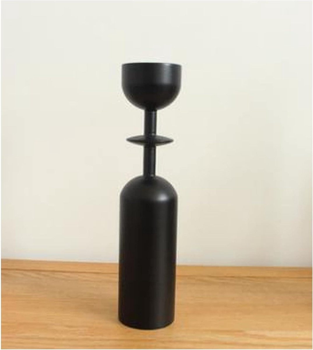 Kandelaar Hout - Kaarsenhouder Decoratie - Sfeer Creëren - Stabiel Anti-roest - 22cm - Zwart