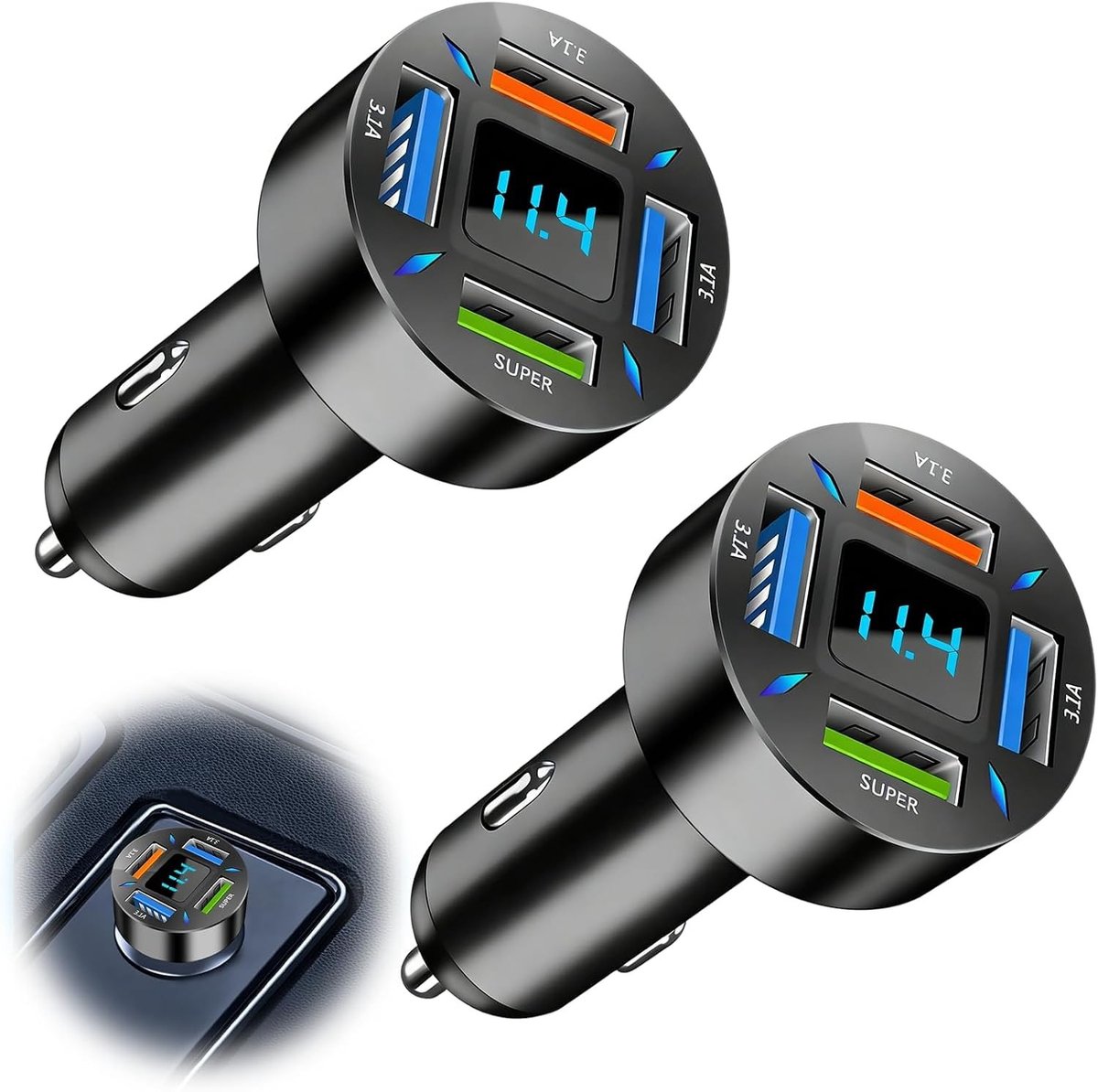 4-poorts USB Autoladeradapter - Zwart - Compact en Lichtgewicht - Voor Gebruik in Auto