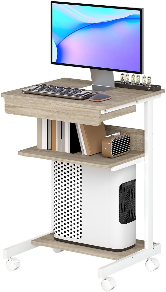 Computerbureau - Ruimtebesparend bureau met CPU-houder - Lades - Planken - Computerbureau voor thuiskantoor