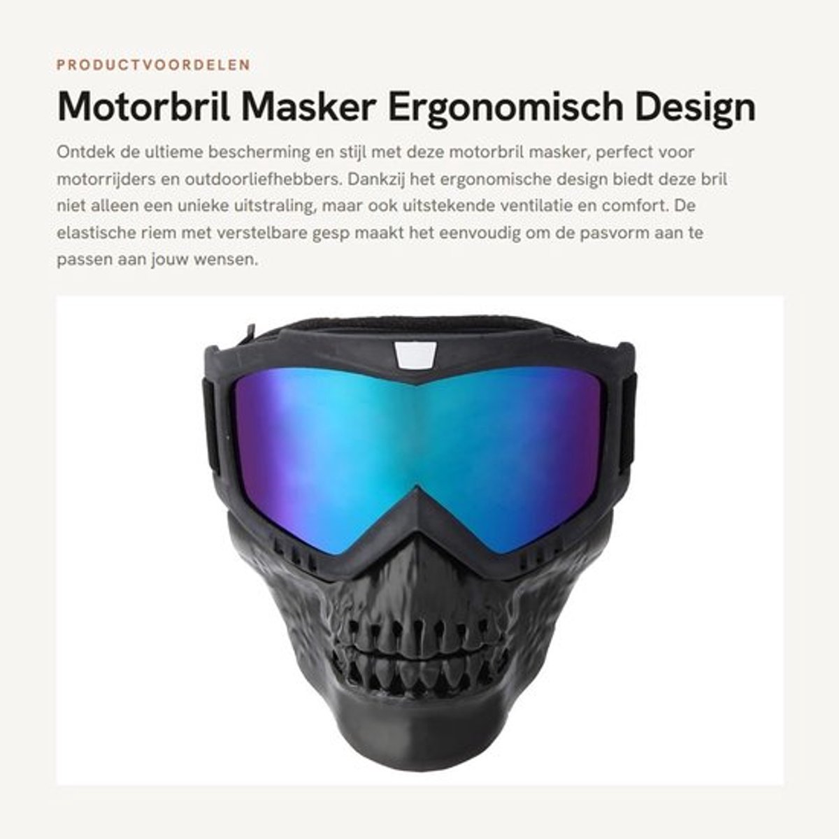 Motorbril Ergonomisch Design - Gezichtsmasker - Ventilatie - Verstelbare Riem - Schedelkopmodel - Geschikt voor Outdooractiviteiten