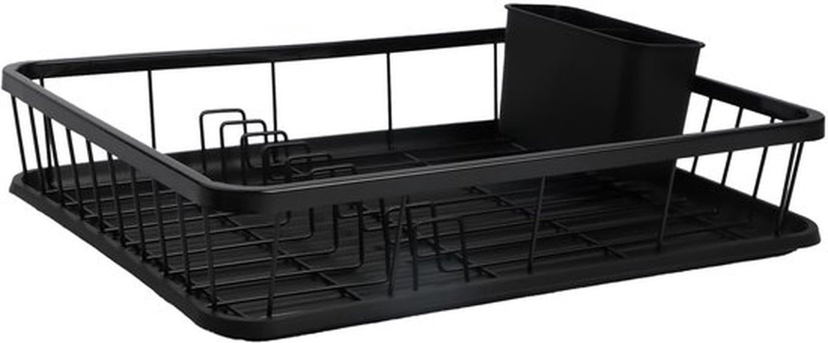 Afdruiprek Compact - Afdruiprek met Lekbak - Bestekhouder - Bordenrek - Zwart - 42x31x12cm - Afwasrek