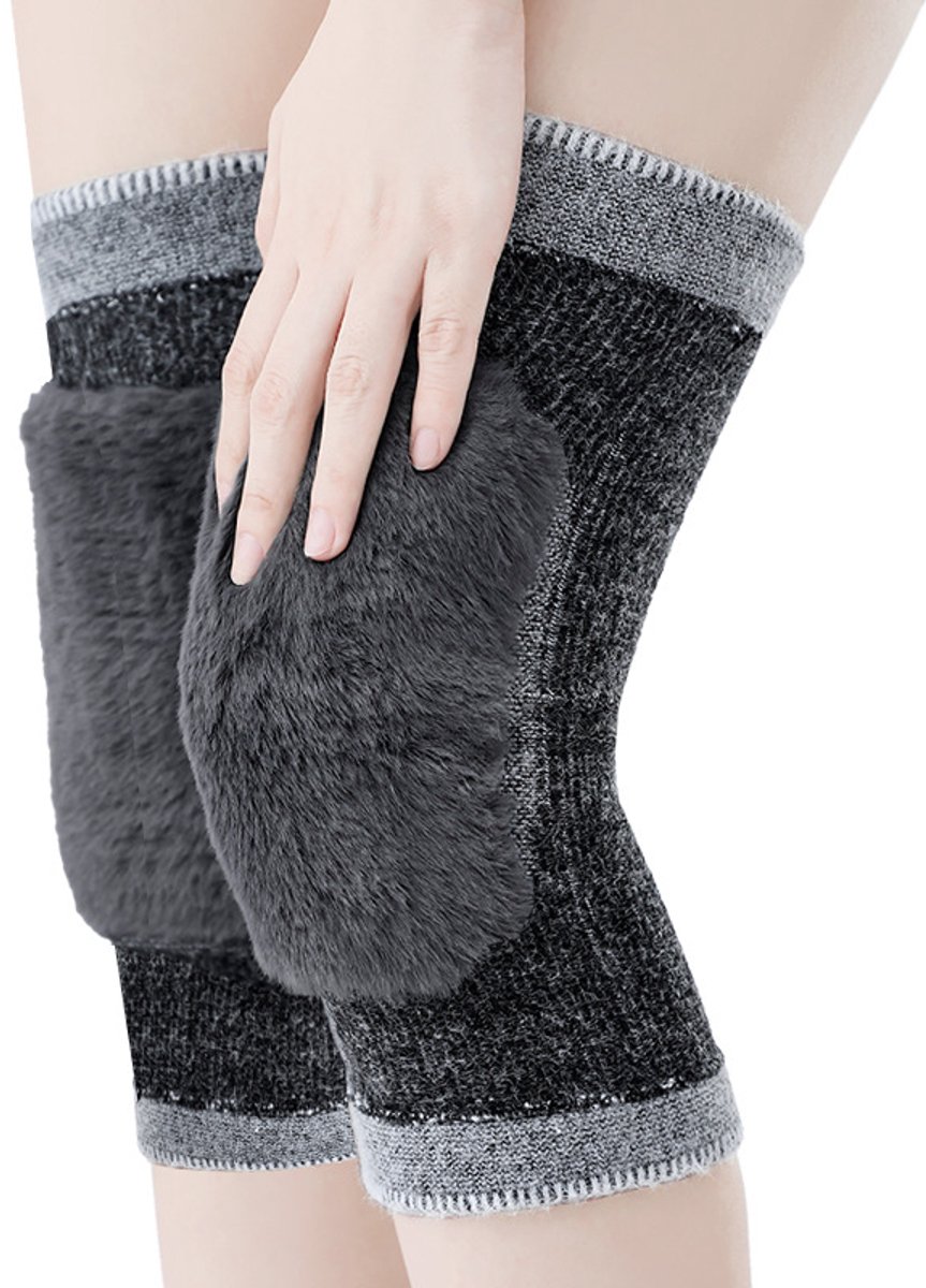 Claoner Wollen kniebescherming - Warme kniebrace - Verdikt velours - Voor ouderen - 30x14cm - Grijs