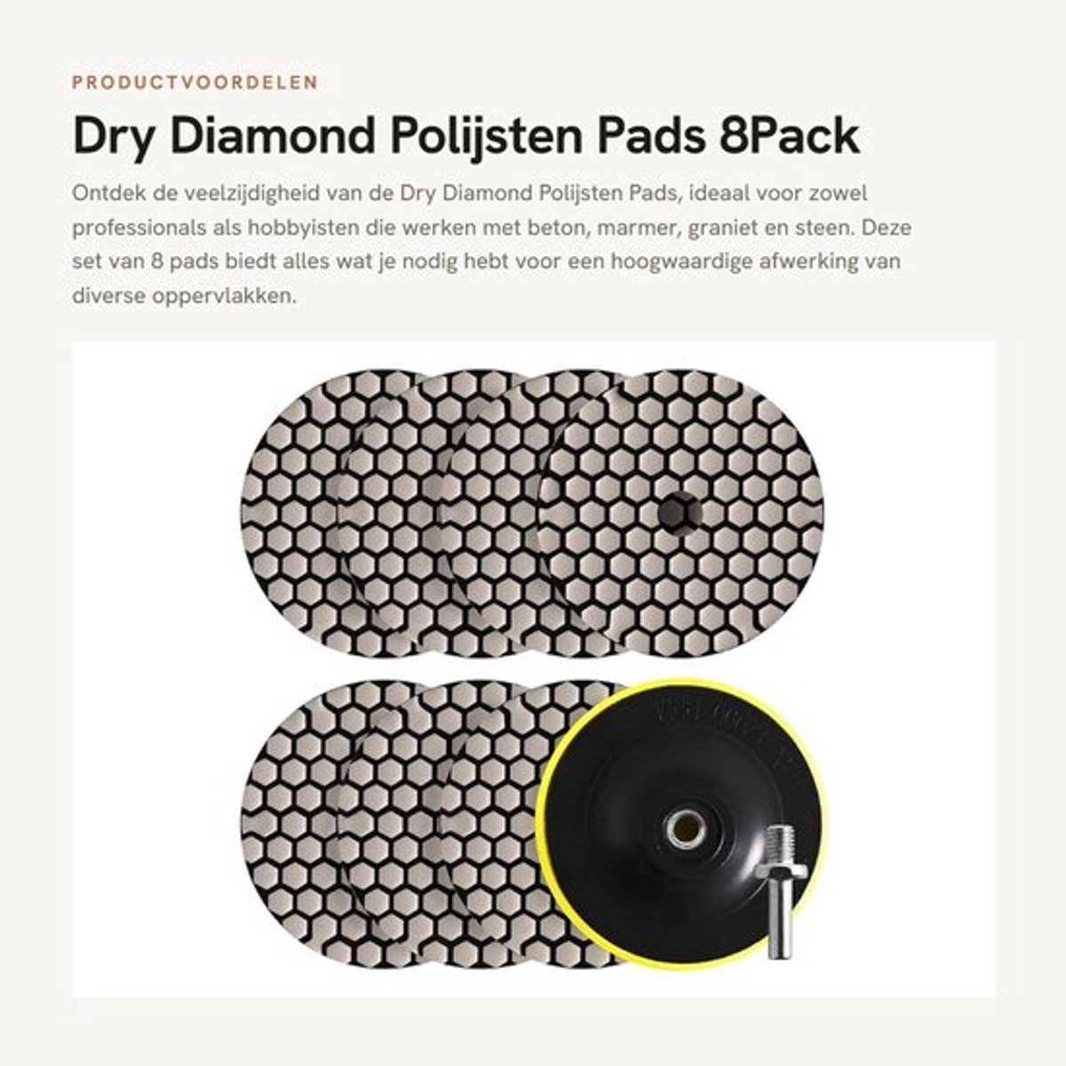 Dry Diamond Polijsten Pads - 8Pack - 4 inch - Polijstkit voor Beton en Marmer - Voor Perfecte Afwerking - Geschikt voor Graniet en Steen