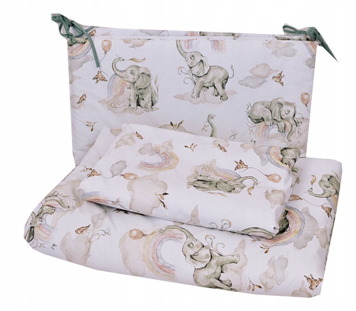 Babybed dengo Set 120x60 cm - Katoen met Olifantjes - 6 Delig