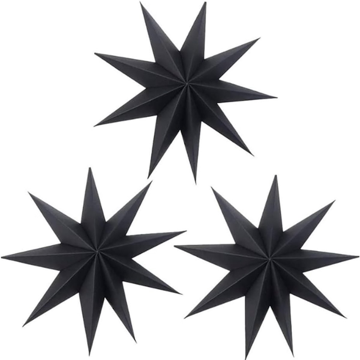 Set van 3 Kerstdecoratie Papieren Sterren - Negen Poinsettia Versiering 30 cm Zwart - Feestelijke Wanddecoratie, Kerstversiering, Thuisdecoratie