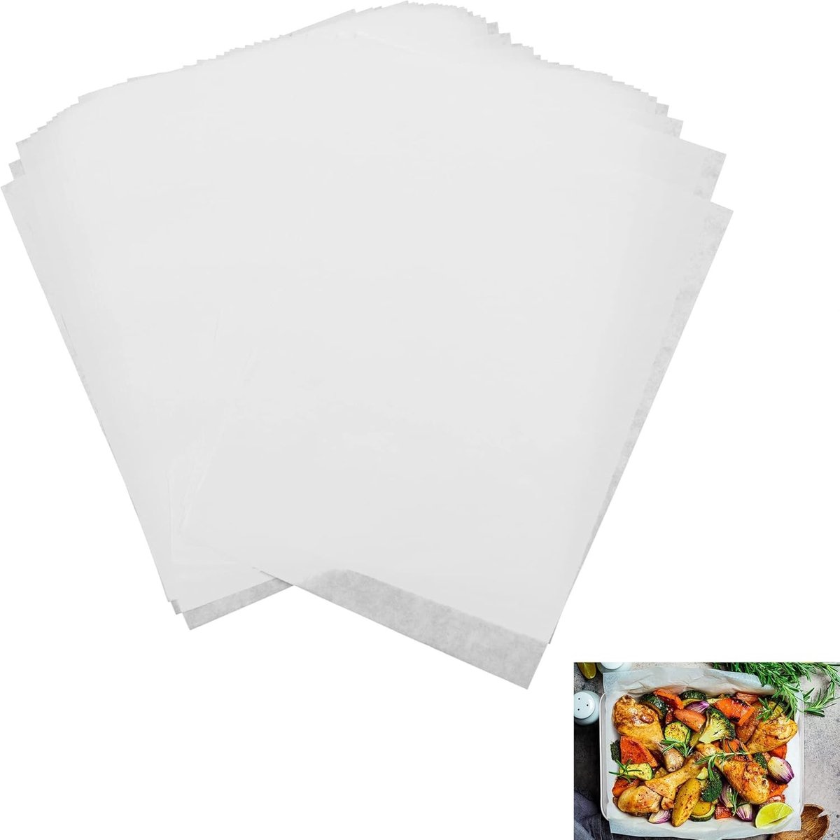 Bakingpapier 100 vellen, rechthoekig, waterproof en vetvrij, snijmaat 40.5 x 30.2 cm, ideaal voor burgers, pizza en sandwiches