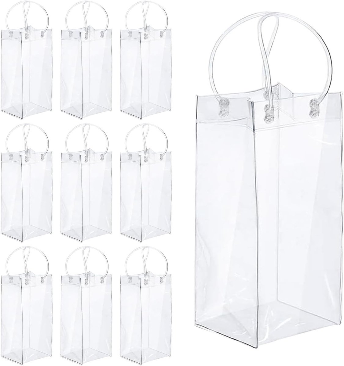 Set van 10 Transparante Flessenkoelers, IJszakken voor Bier en Wijn, Perfect voor Feesten, Kamperen en Buitenactiviteiten