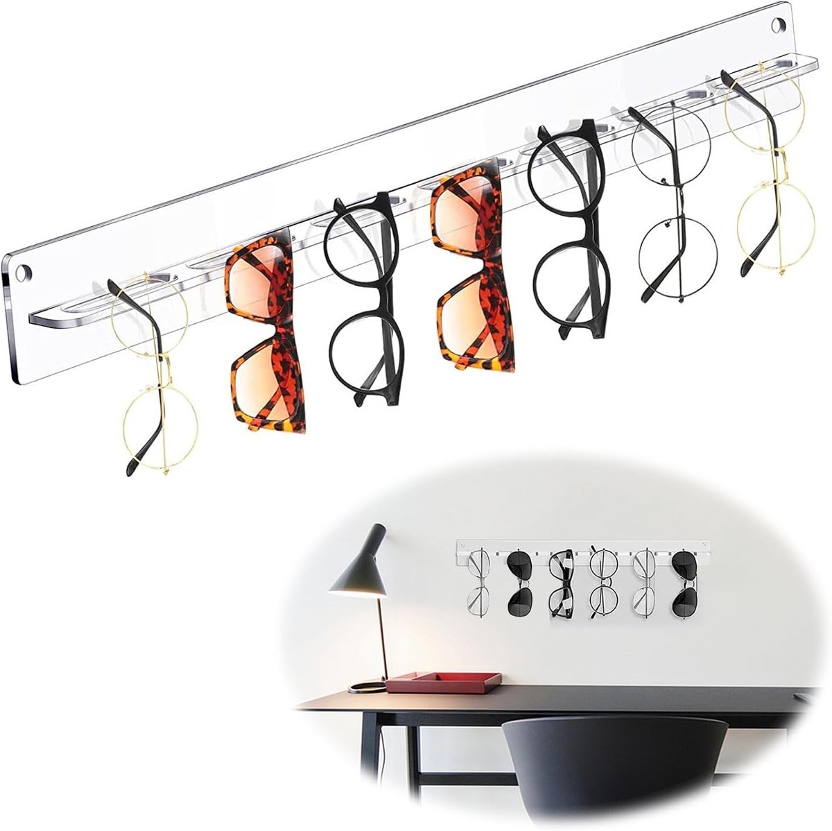 Muurbeugel voor Bril en Zonnebril - Acryl Organizer voor Leesbrillen en Zonnebrillen - 38 cm x 3.8 cm Transparant en Ruimtebesparend