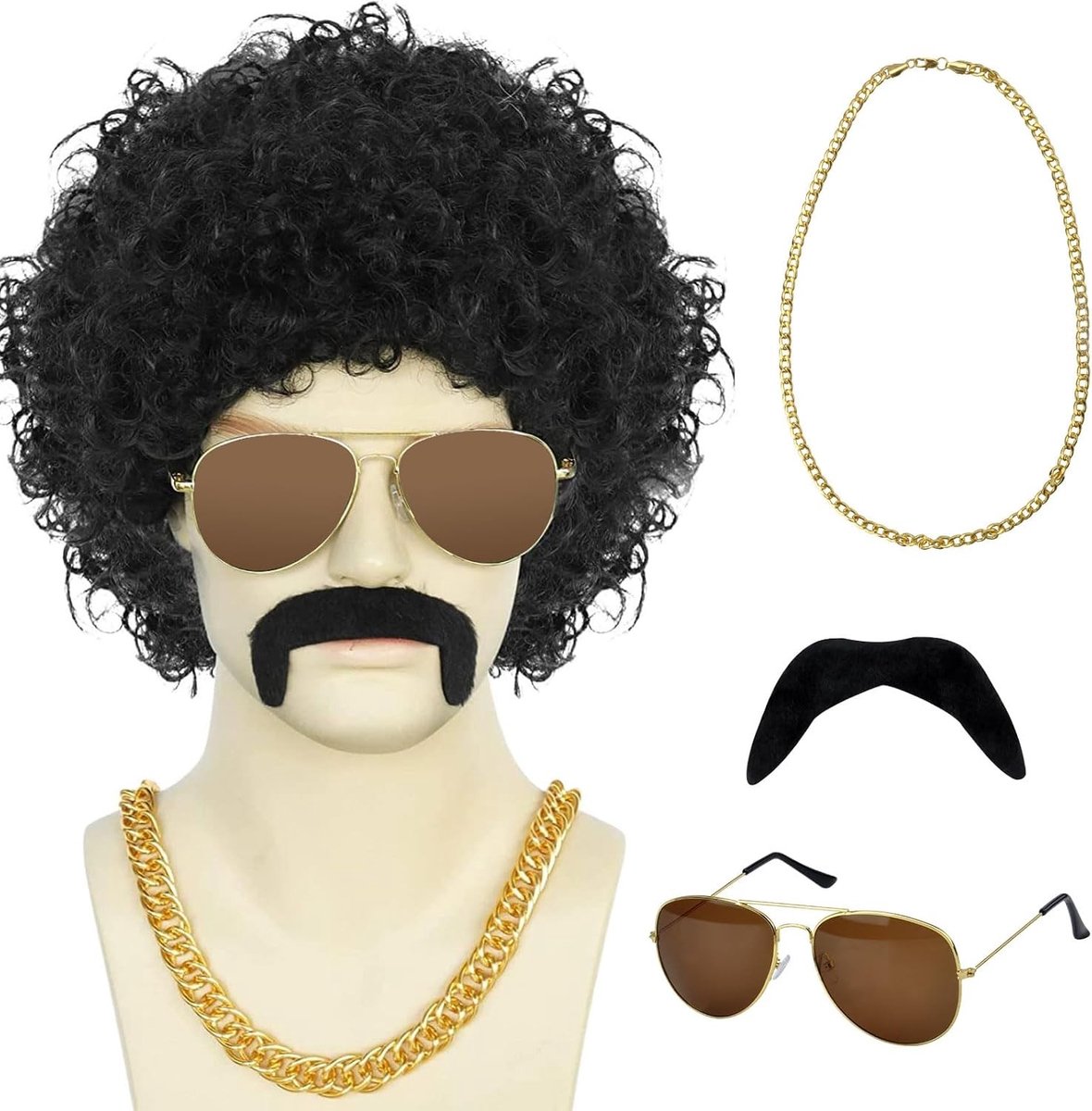 Afropruik voor Zwarte Vrouwen en Mannen - 70s 80s Disco Kostuum met Neppet voor Carnaval, Halloween en Feestjes
