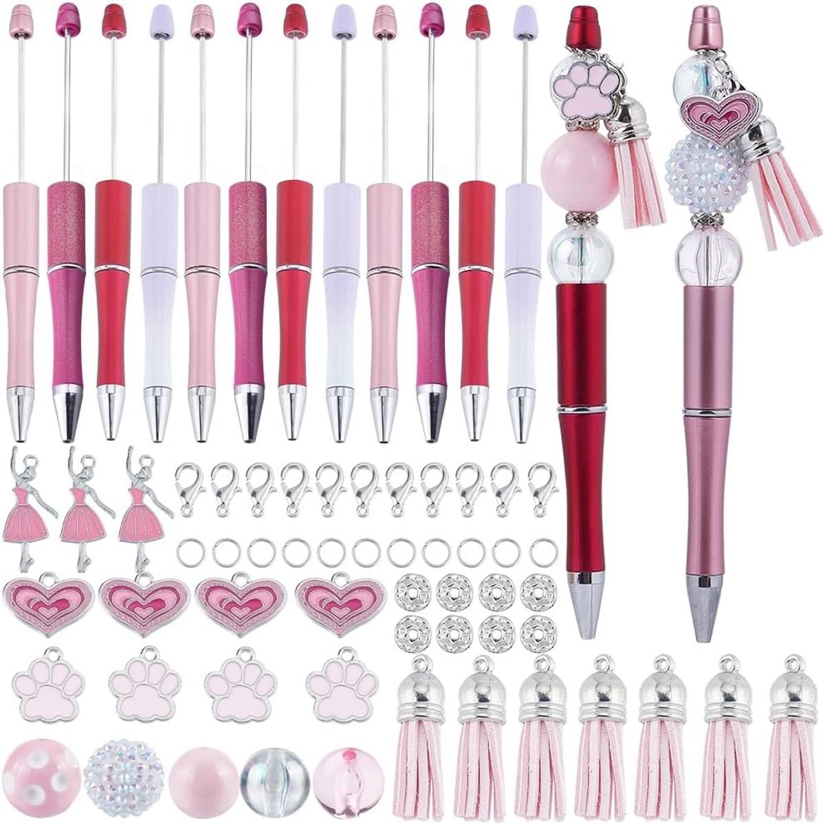 SnelShoppen - DIY 12 Sets Valentijnsdag Pen Maakset Beadbare Pennen met Kralen Benodigdheden voor Vrouwen Leraren School