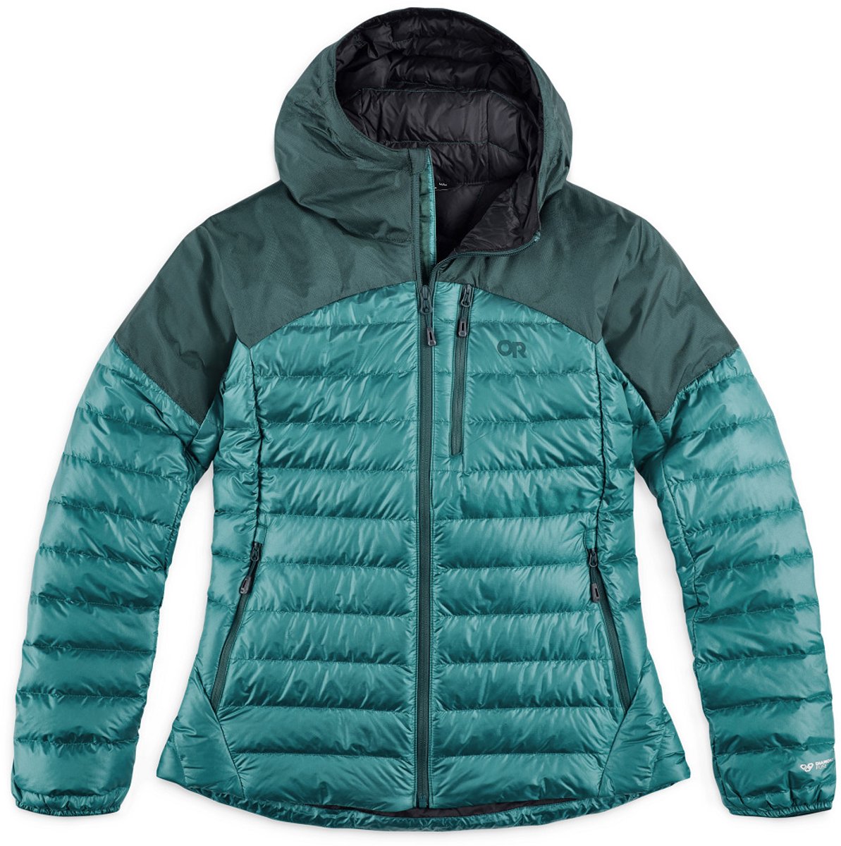 Damesjack met capuchon Outdoor Research Helium Down Deep Lake/treeline