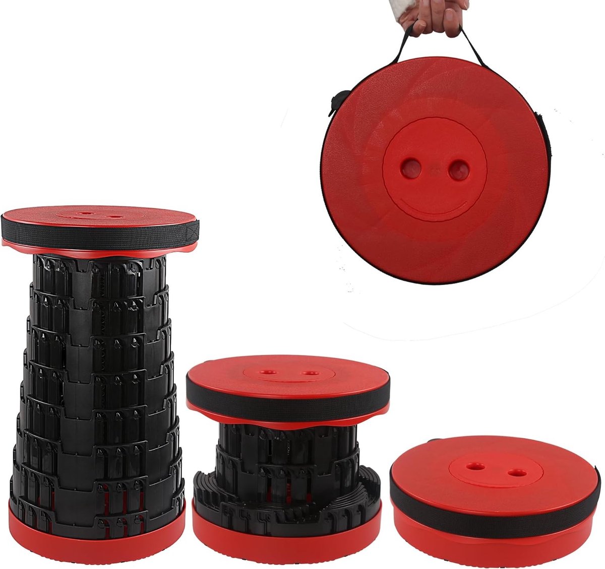 Campingstoel kind - Rood - 6 cm tot 45 cm - Opvouwbare kunststof kruk met telescopische hoogteverstelling - Voor outdoor en reizen