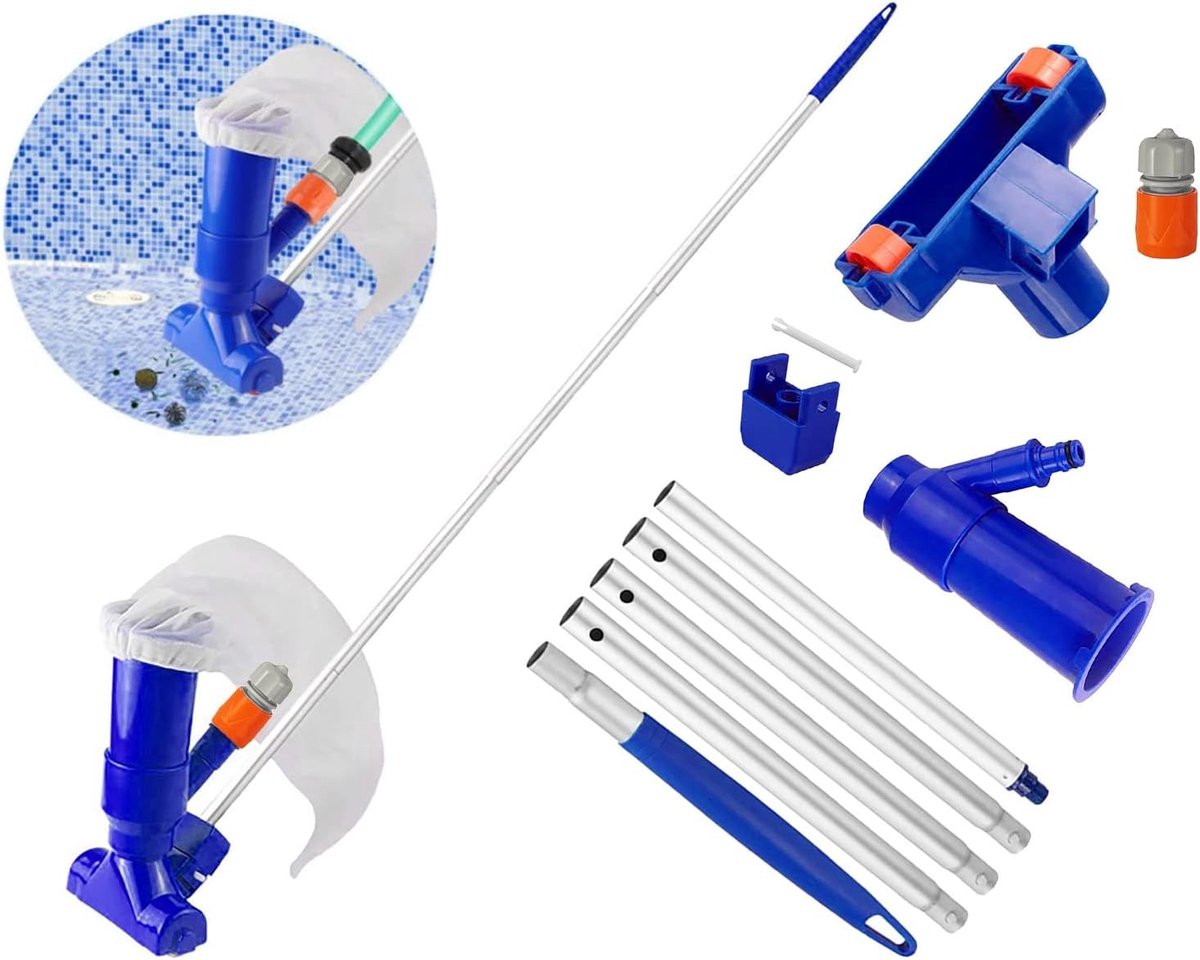 Zwembadstofzuiger - Blauw - 1,5 m - Handmatige Poolreiniger met Telescoopsteel - Voor Tuin- en Familiezwembaden