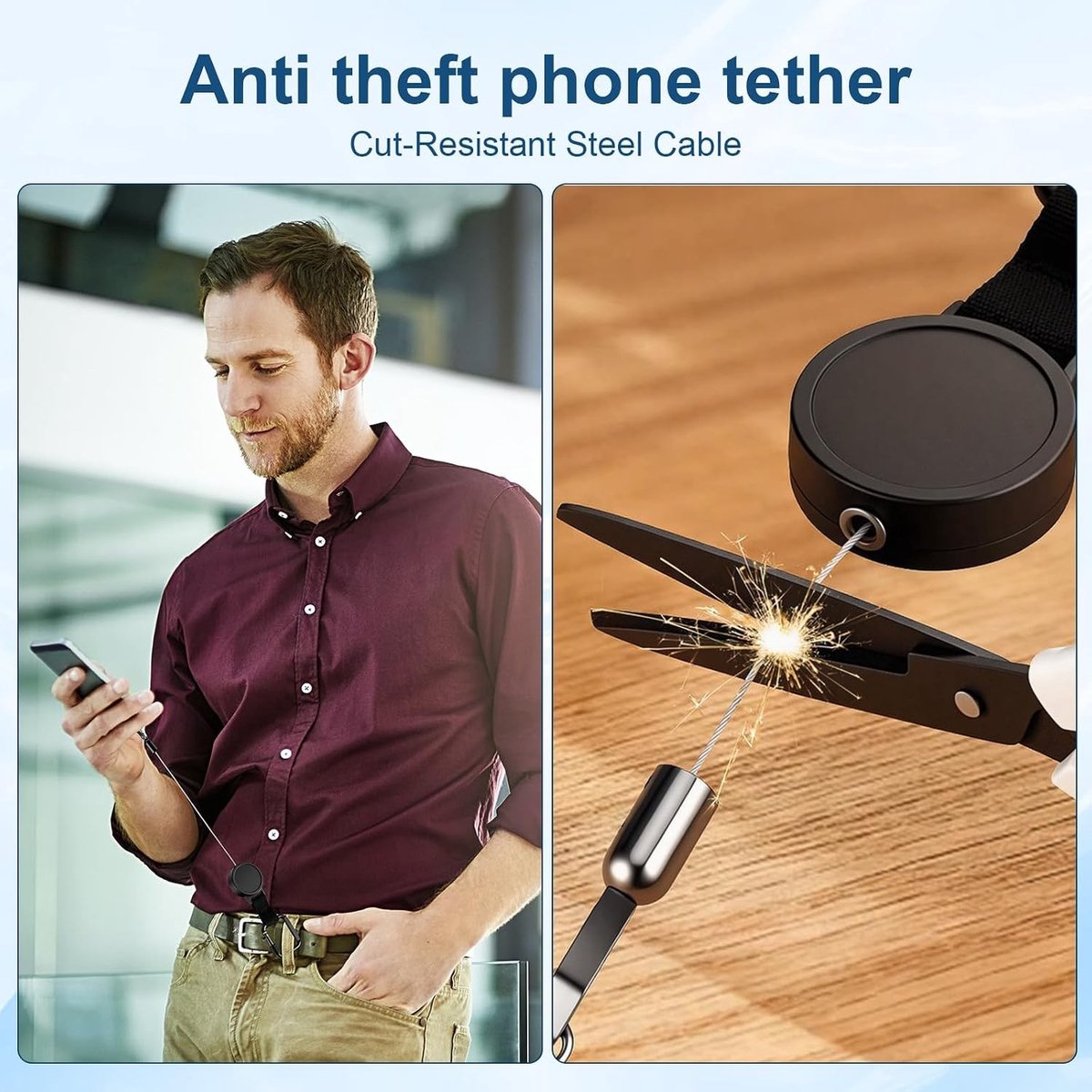Veiligheid van je smartphone tijdens het skiën en buitenactiviteiten, uitbreidbare anti-diefstal bescherming en retracable telefoonhouder met riemclip