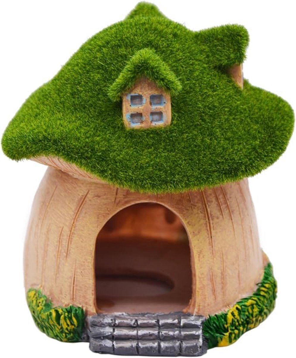 Mini aquariumdecoratie - 10×8×11 cm - Paddenstoelgrot - Geschikt voor kleine vissen, garnalen, goudvissen en heremietkreeften - Hars