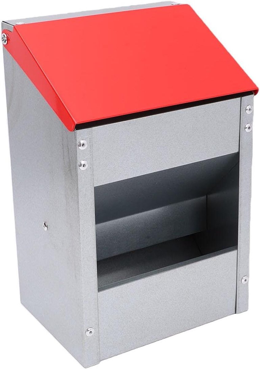 Gegalvaniseerde Kippenvoederbak - Pluimveevoederdispenser Voerautomaat - Voer Verstrekken - Aan Muur Te Monteren - 10 Lbs Capaciteit - Grijs
