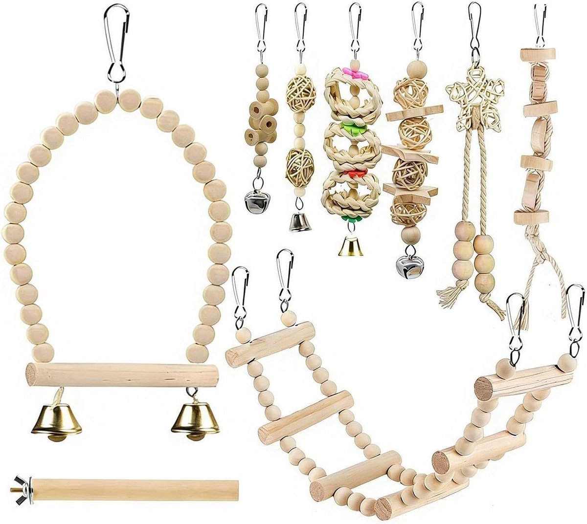 Vogel Kauwspeelgoed Set - Papegaai Schommel Ladder - Vogel Verrijking - Interactief Klimspeelgoed - 35 cm Ladder - Multicolor