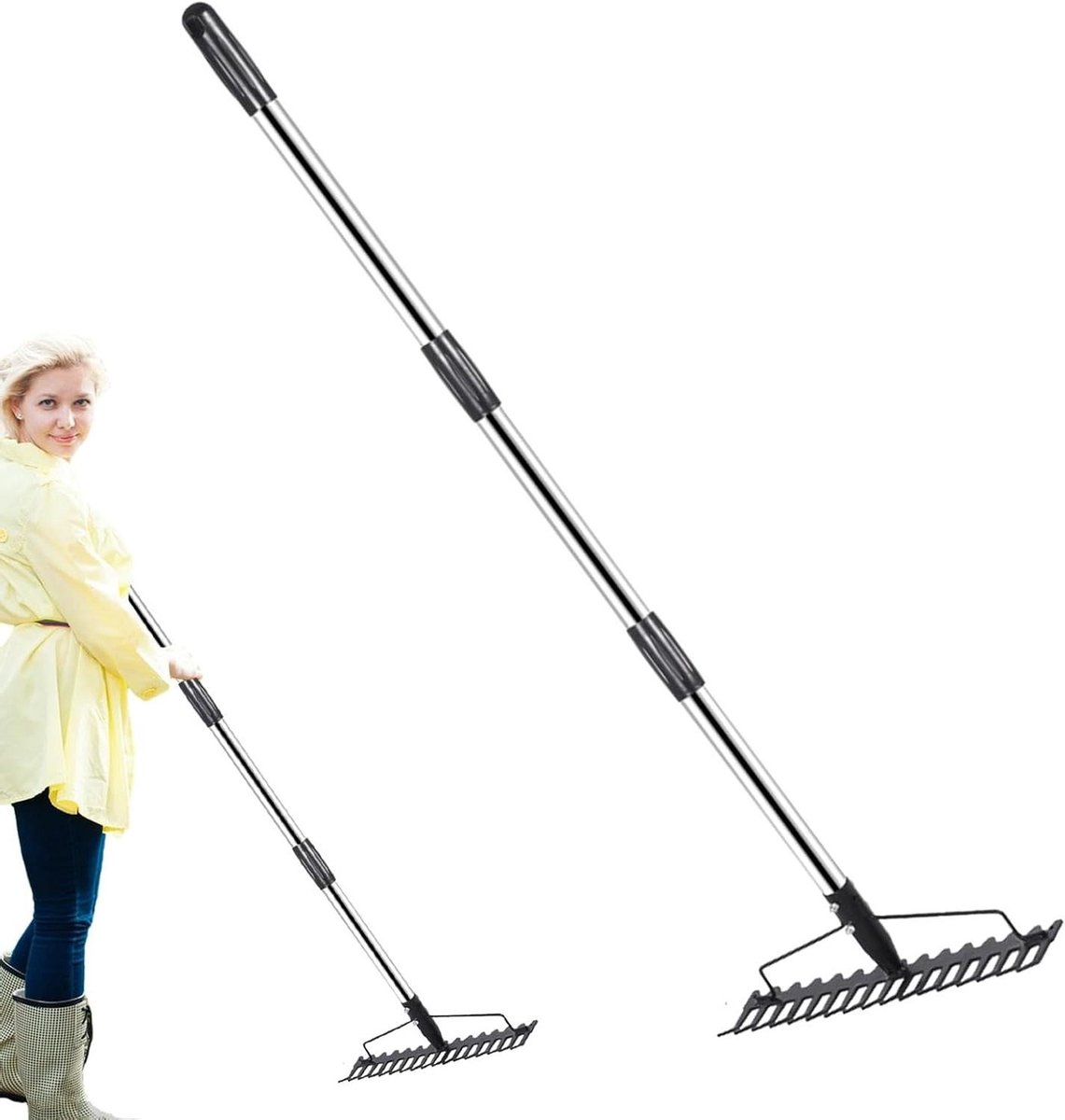 Struikhark Metaal - Gazonhark Tuinhark - Tuinonderhoud - Verstelbare Lengte - 43 cm Breed - Zilver
