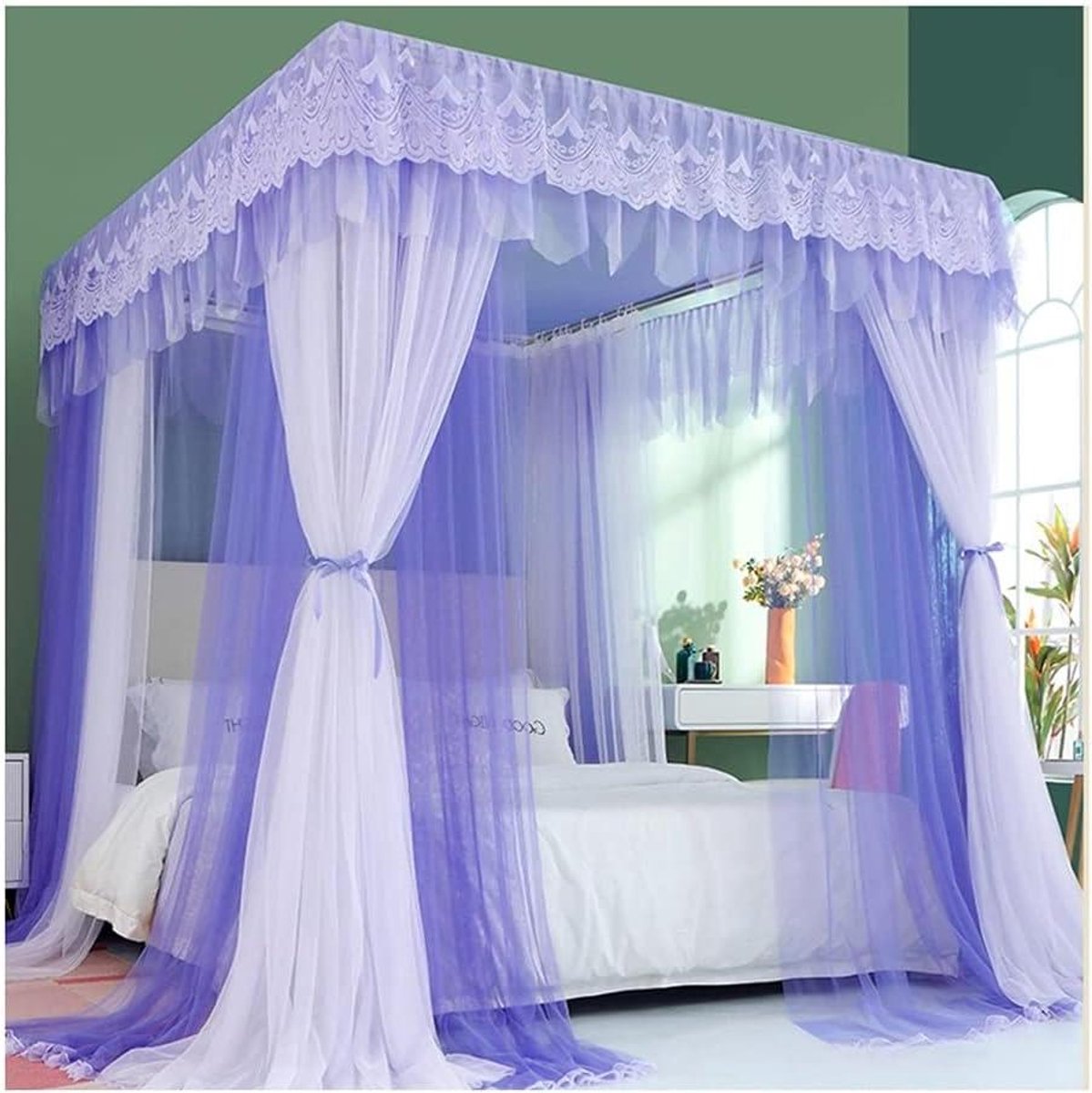 Bed Luifel - Hemelbed Gordijn - Slaapkamer Decoratie - Met Standaard Beugel - 180x220x210cm - A2