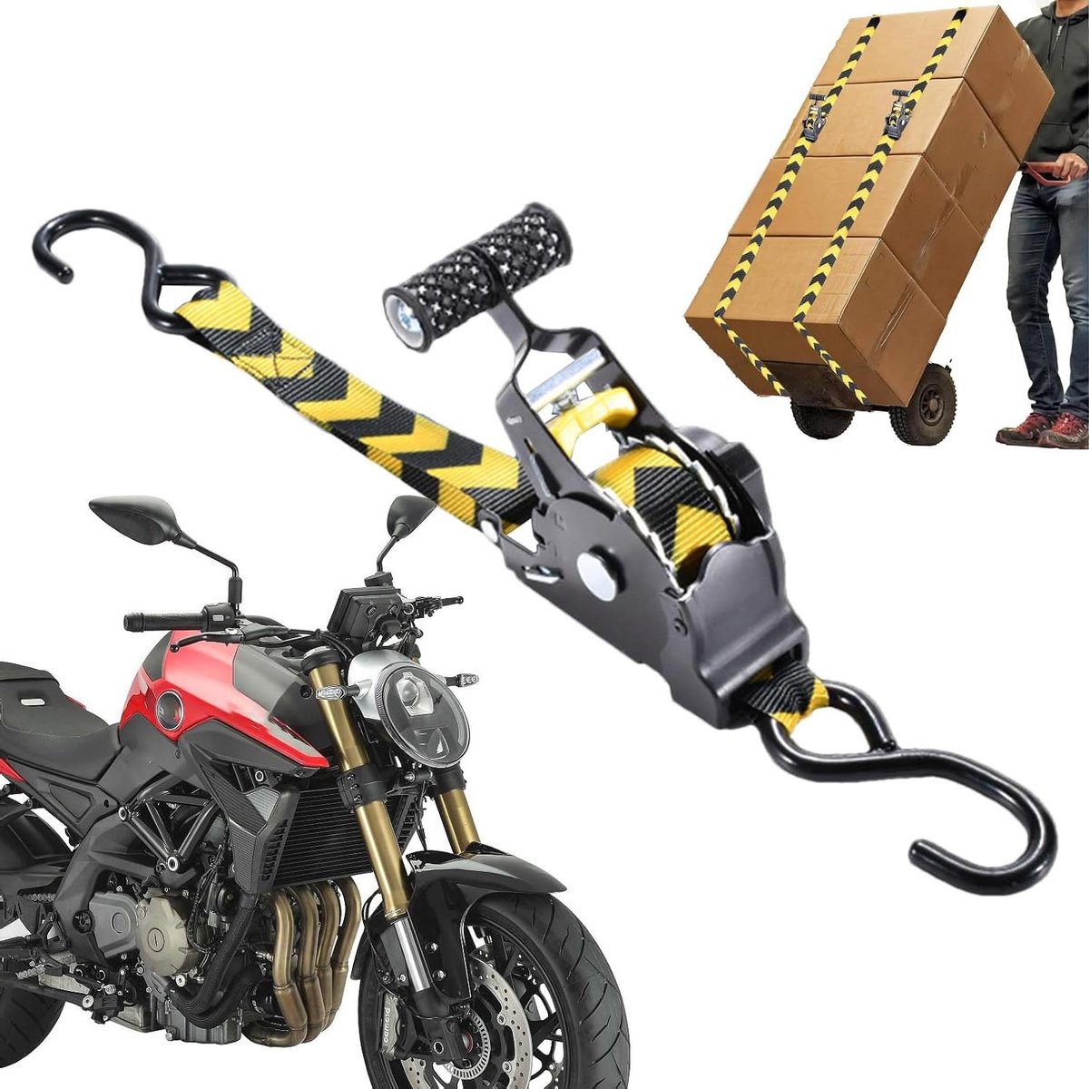 Motorfiets Spanbanden - Intrekbare Gesp - Lading Zekeren - Automatisch Oprolbaar - 680 kg Spanning - Zwart