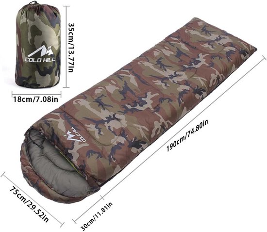 Slaapzak - Outdoor slaapzak - Kamperen en wandelen - Met compressiezak - 220 x 70 cm - Camouflage — afbeelding 5