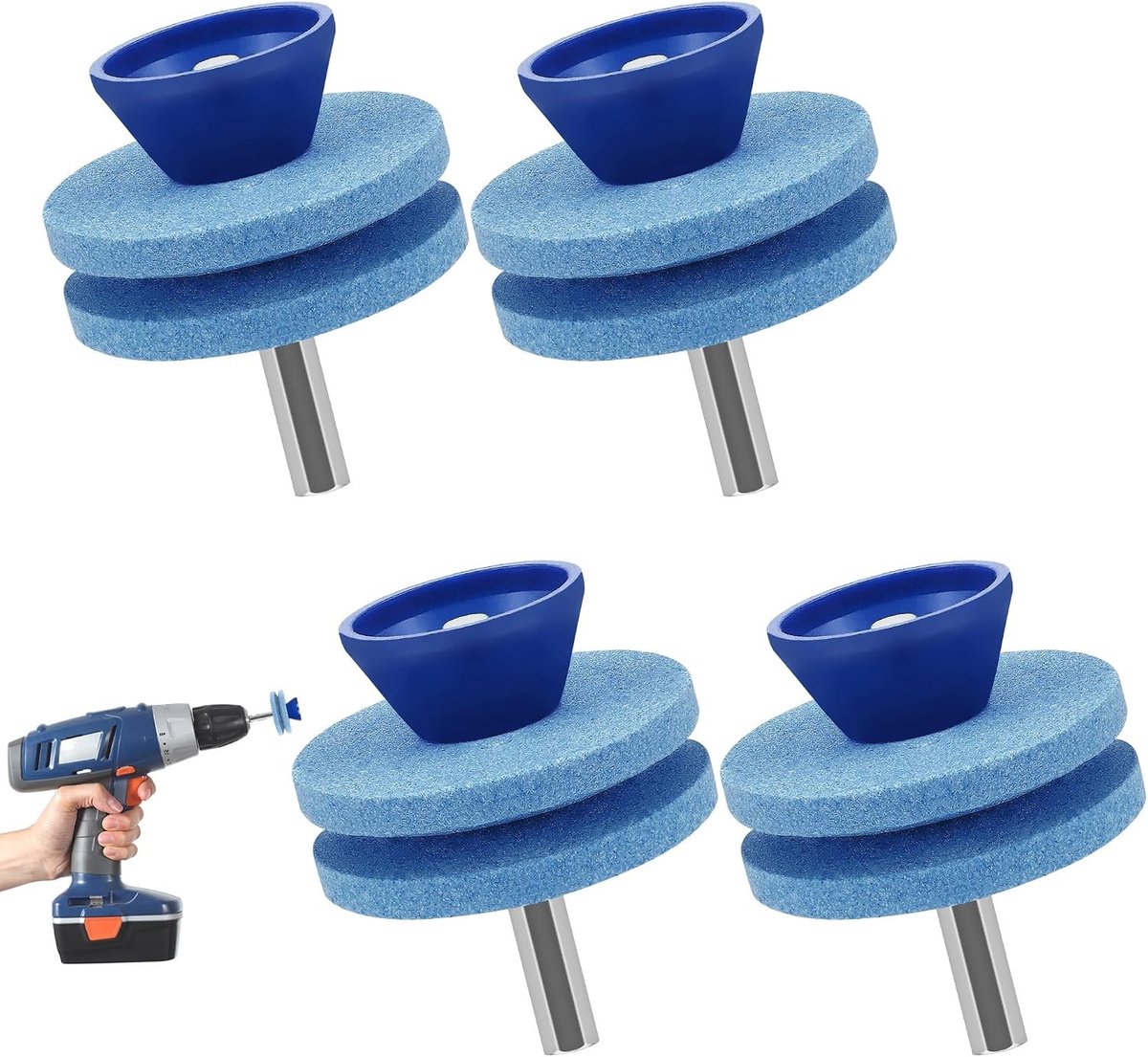 Elektrische messenslijper - Blauw - 56 x 64 mm - Korund Slijpsteen voor Boormachine - Voor Grasmaaiermessen en Tuingereedschap