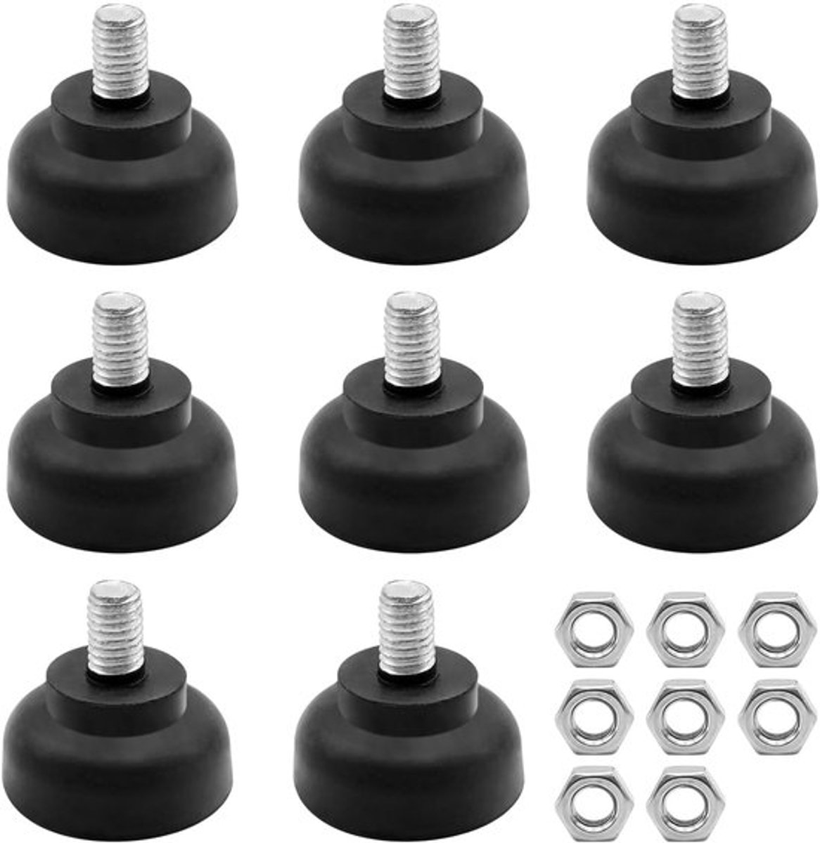 Meubelpoten Verstelbaar - Ronde Stelpoten - Antislip Rubber - Schokdempend - M8 x 35 mm - Set van 8 Stuks