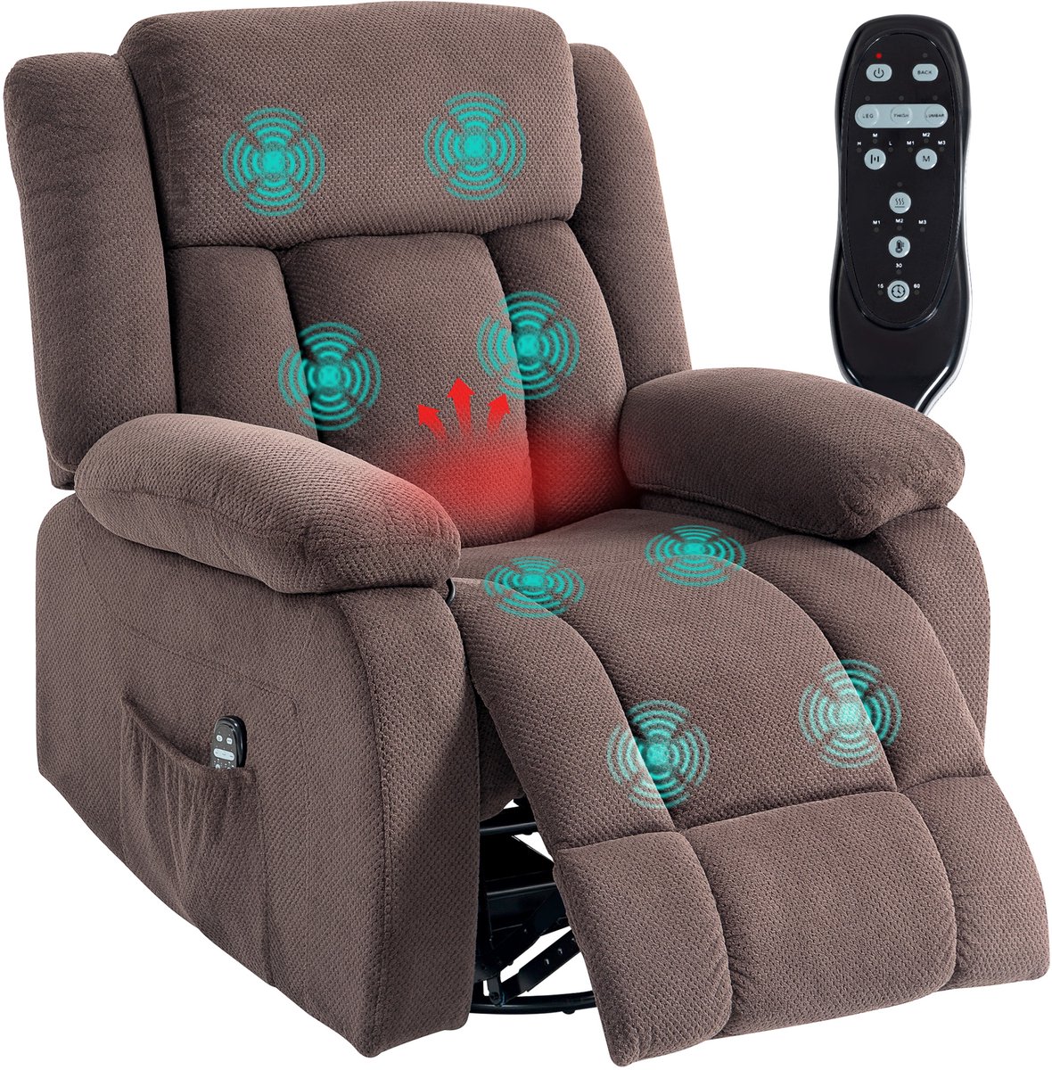 HOMCOM Massage Relaxfauteuil Polyester, Staal 92L x 92B x 102H cm Bruin