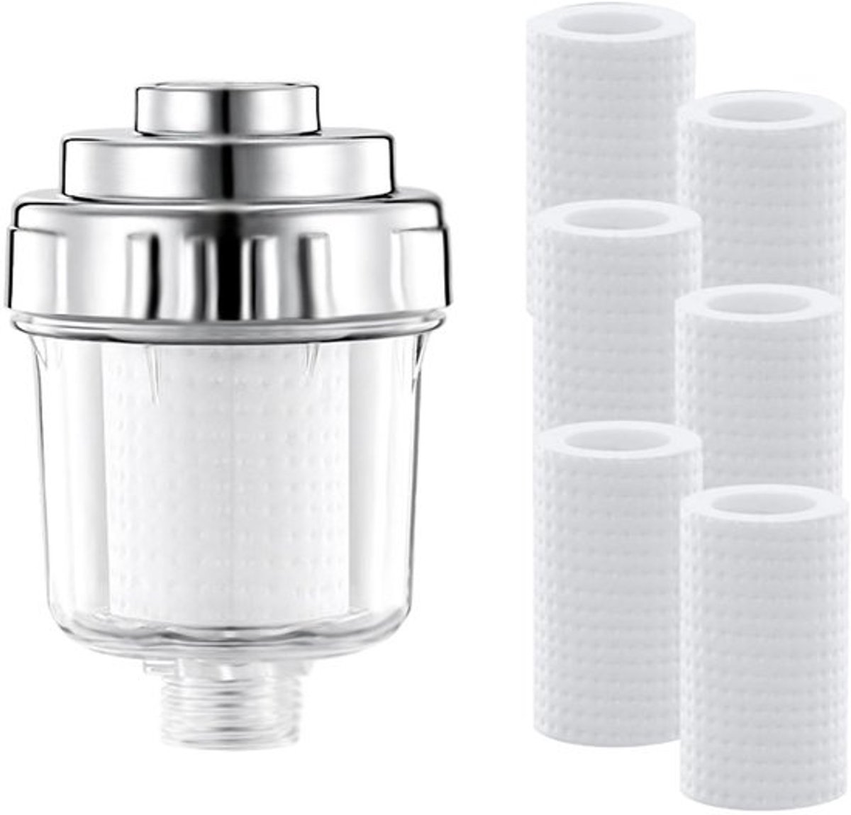 Douchewaterfilter met 6 verwisselbare filterelementen - Douchefilter - Kalkfilter - Universeel - Gezond water - Afmetingen 17,5 x 11,5 x 9,5 cm