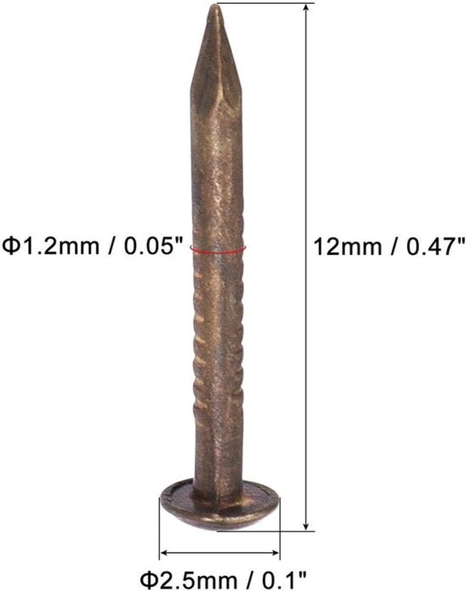 Hardware Nagels 50 Stuks - Messing Pinnen 1,2 mm x 12 mm - Muurspelden - Houtbewerking - Ophangen Foto's - Geschikt voor Metselwerk - Spijkers