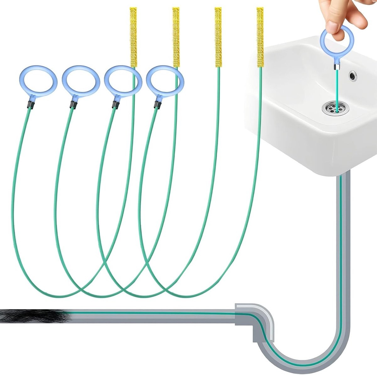Ontstoppingsveer - Transparant - 90 cm - Flexibele Afvoerreiniger met Nylon Haak - Voor Vloerafvoer en Gootsteen