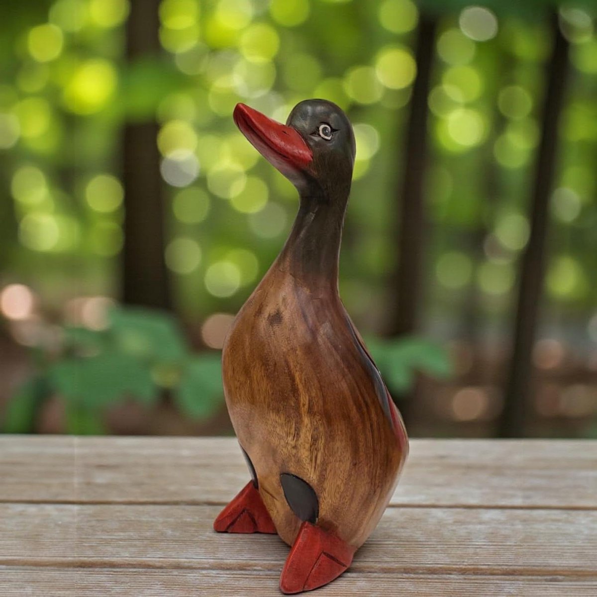 Decoratieve eend hout - Houten figuur dier - Woonkamer decoratie - Handgesneden en beschilderd