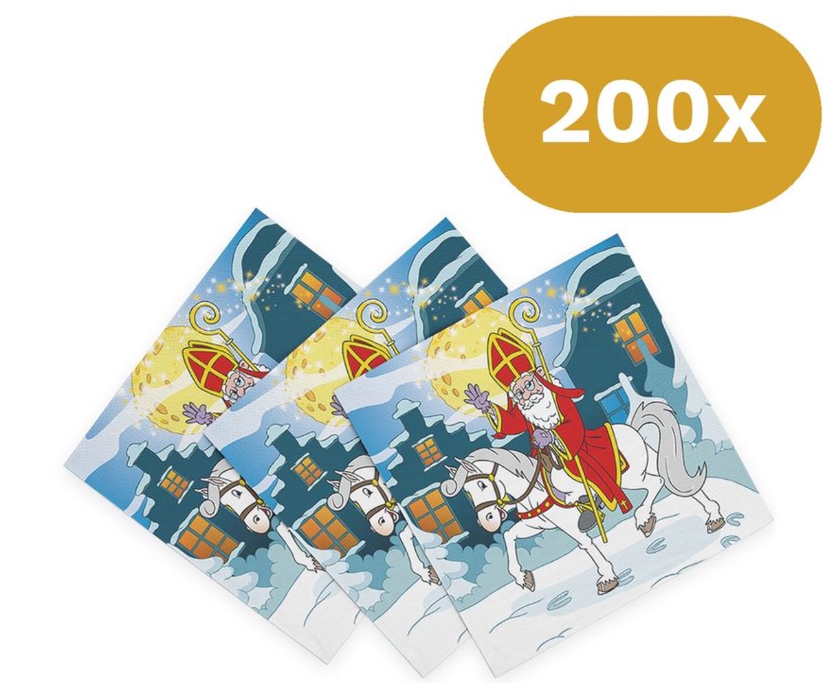 200x Sinterklaas Servetten 33x33cm FSC 3-laags - Papieren Lunch servetten Sint - Pakjesavond Tafeldecoratie