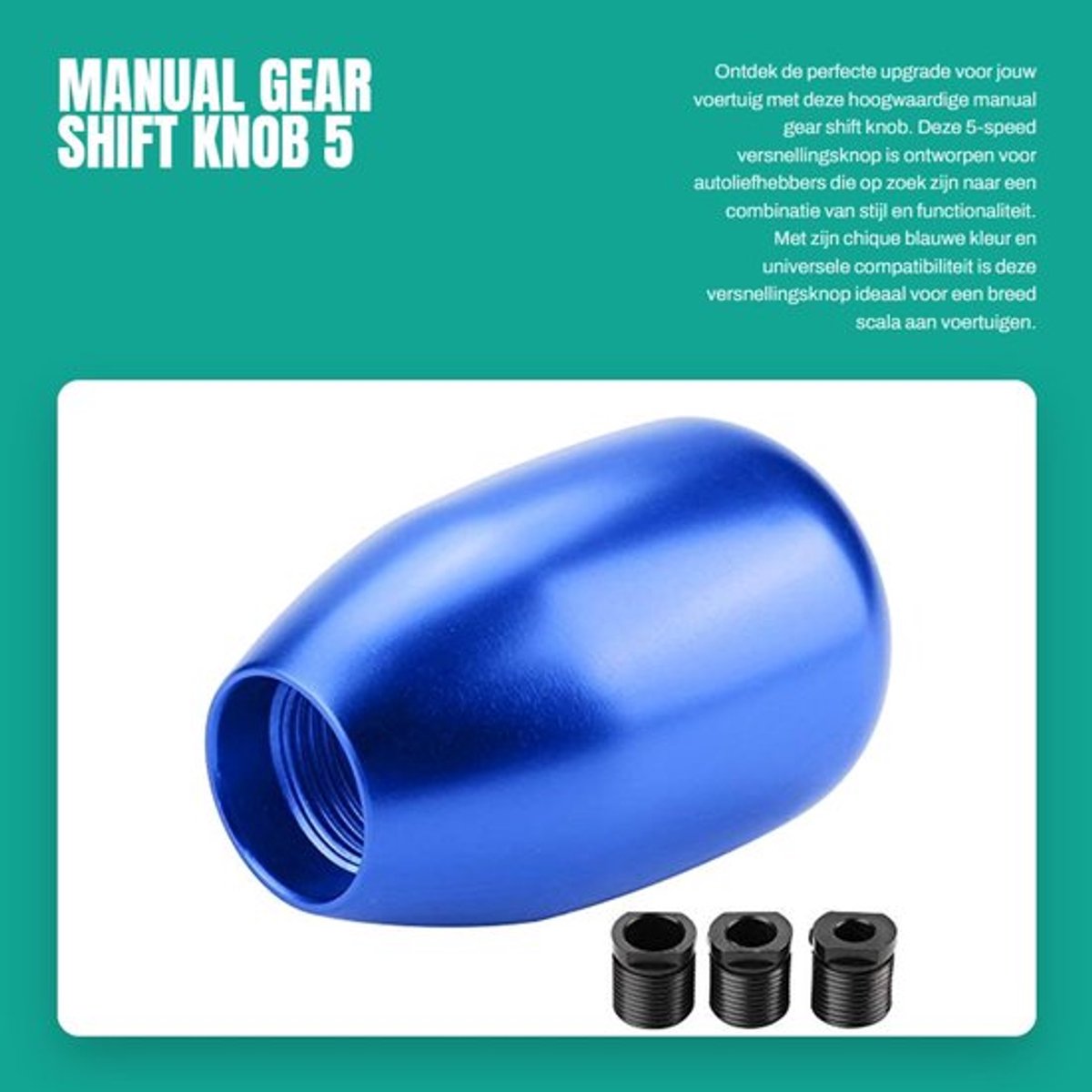 Manual Gear Shift Knob - 5 Speed Versnellingsknop - Hoogwaardige Kwaliteit - Blauw - Universele Versnellingspook - Perfect voor Auto's -...
