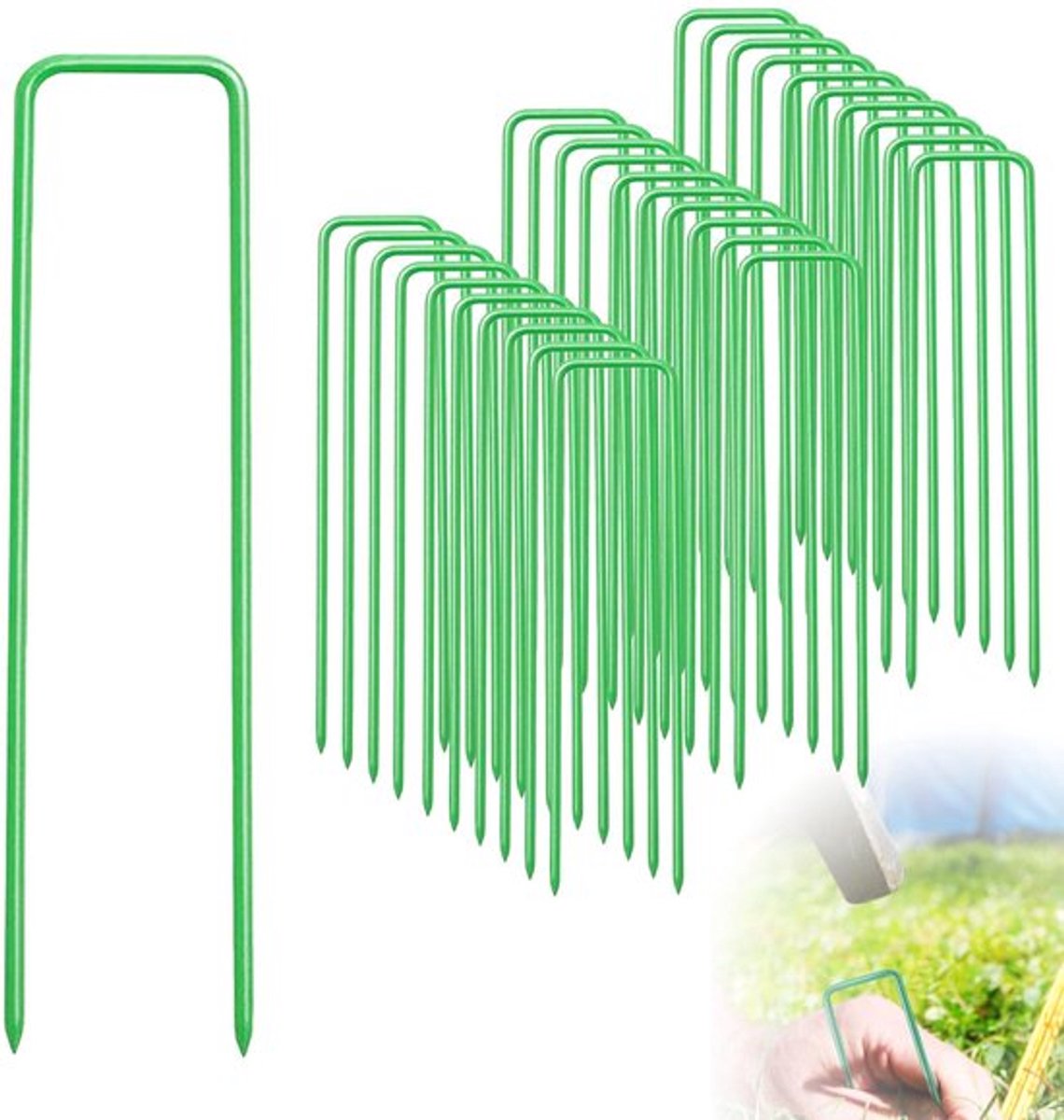 Grondanker 30 stuks - U-vormige nagels 15 cm - Anti-roest bevestigingsanker - Groen - Stevig - Voor bevestiging van hekken en kunstgras - Grondnagels