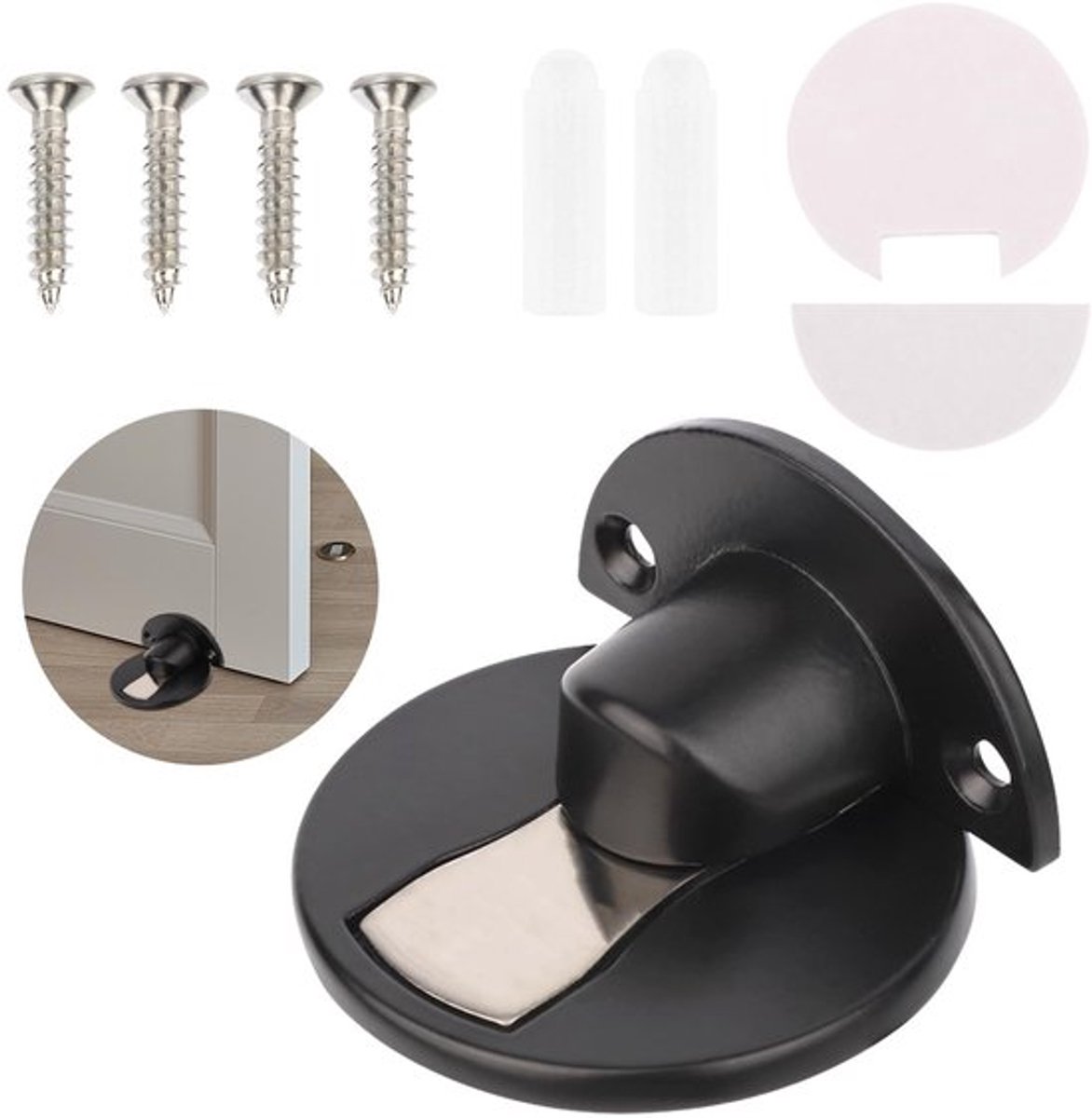 Deurstopper Magnetisch - Aluminiumlegering - Boorvrij - Deurstoppers voor Binnen - Deurvastzetter - 5,7 x 5,7 cm Schijfbasis - Deurbuffer