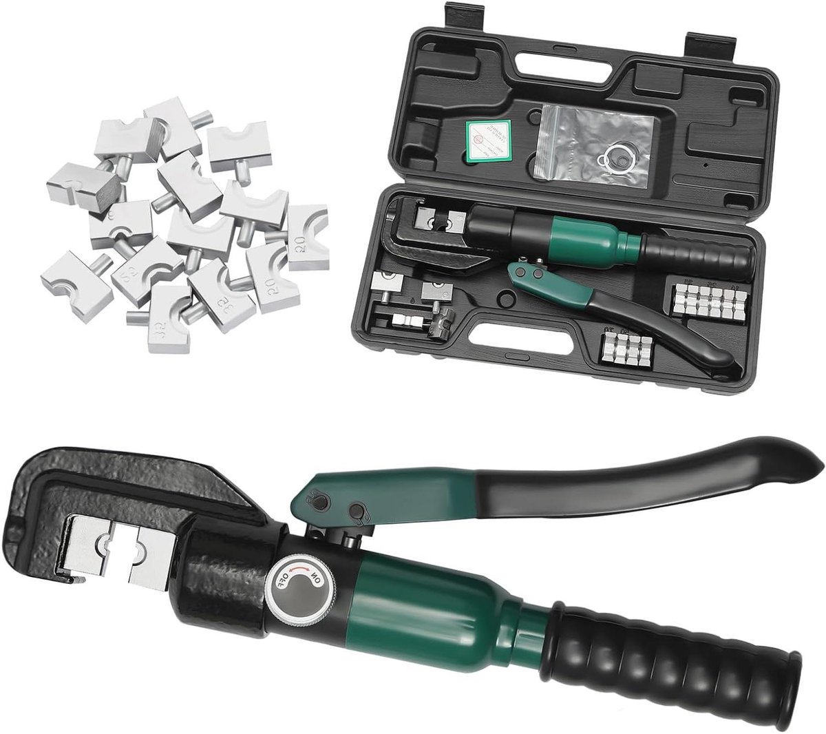 Hydraulische krimptang - Kabelschoentang pers - Koperdraad verbinden - 10 ton druk - 12 mm slag - Groen