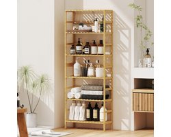 MIVRAY Boekenkast – 6 Niveaus Met Verstelbare Planken – 60 x 26 x 161 cm – Bamboe – Naturel Hout – Vrijstaande Opbergkast