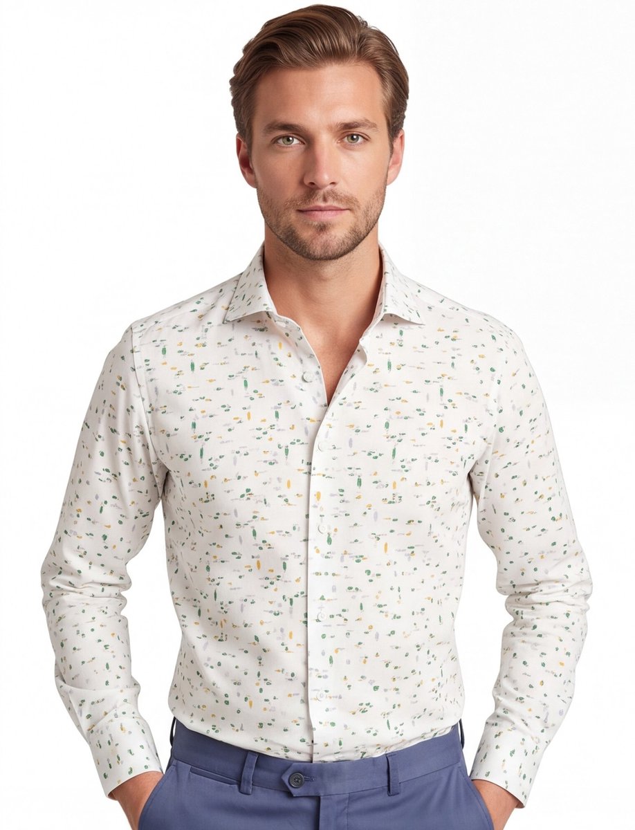 Ledub overhemd Modern Fit wit geprint