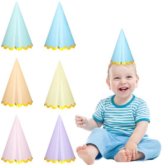 Verjaardagshoeden 12 Stuks - Pastel Kegel Hoeden - Regenboog Hoeden - Papieren Hoeden - Elastisch Koord - Hoogwaardig Materiaal - Feesthoedjes