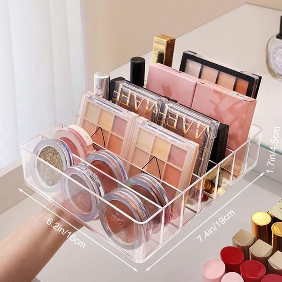 Thijox - TWUTGAYW Oogschaduw Palet & Acryl Make-up Organiser, Transparante Huidverzorging Houder met 7 Secties voor Cosmetica op de Counter of in de K