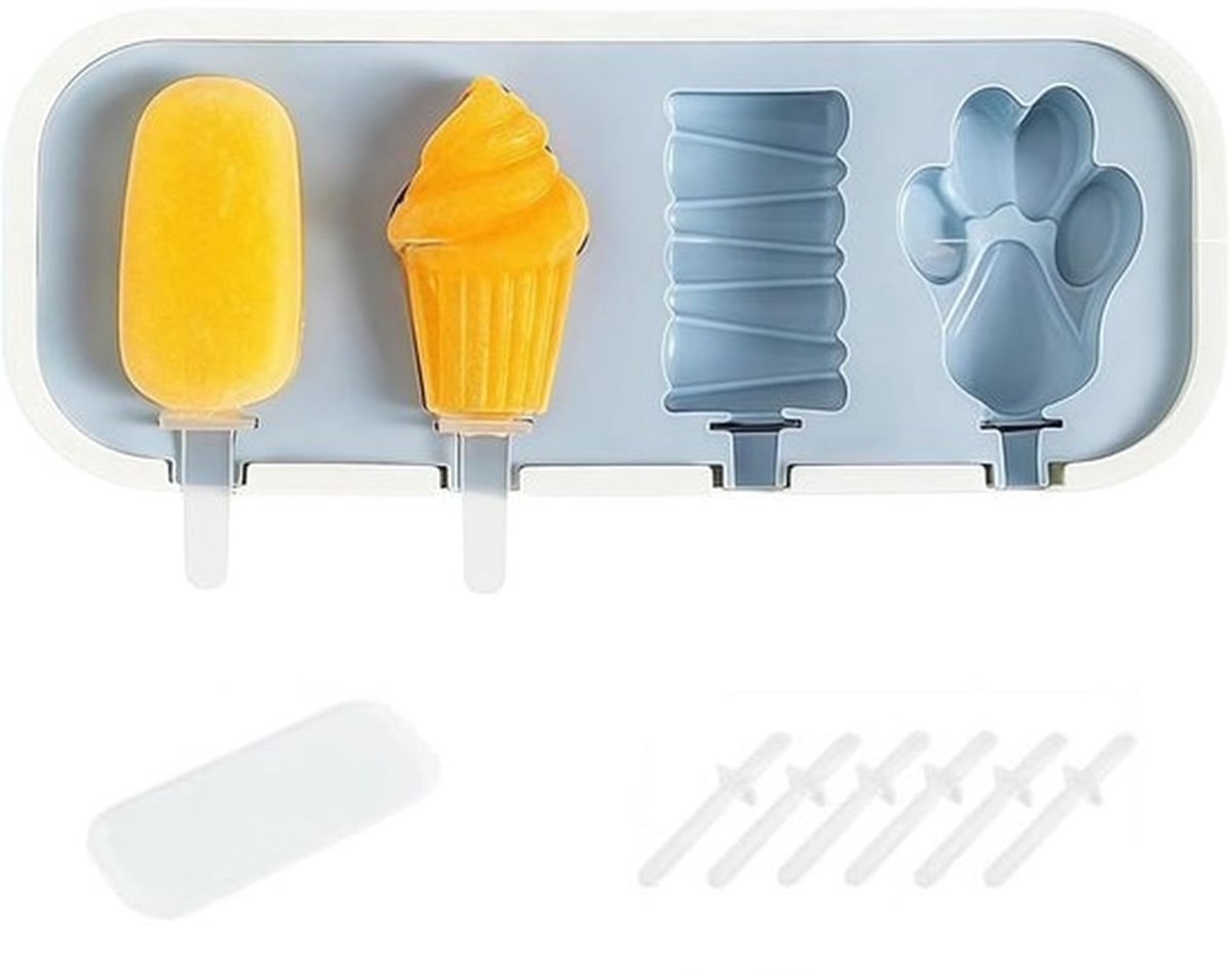 Ijsvormen met Deksel - Herbruikbare Ijslollyvorm - BPA-vrij - Ijsblokjesvorm met Sticks - 6 Stuks - Flexibel Silicone