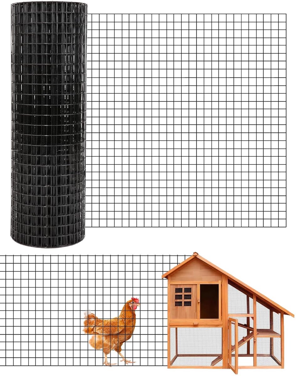 Zwart Puntlasgaas Rol 91 cm x 30,5 m – Maaswijdte 12,7 mm (1/2 inch) – Thermisch Verzinkt & PVC Gecoat – 19 Gauge Staaldraad – Tuingaas voor Kippenren, Konijnenhok en Moestuin – Roofdierbestendig