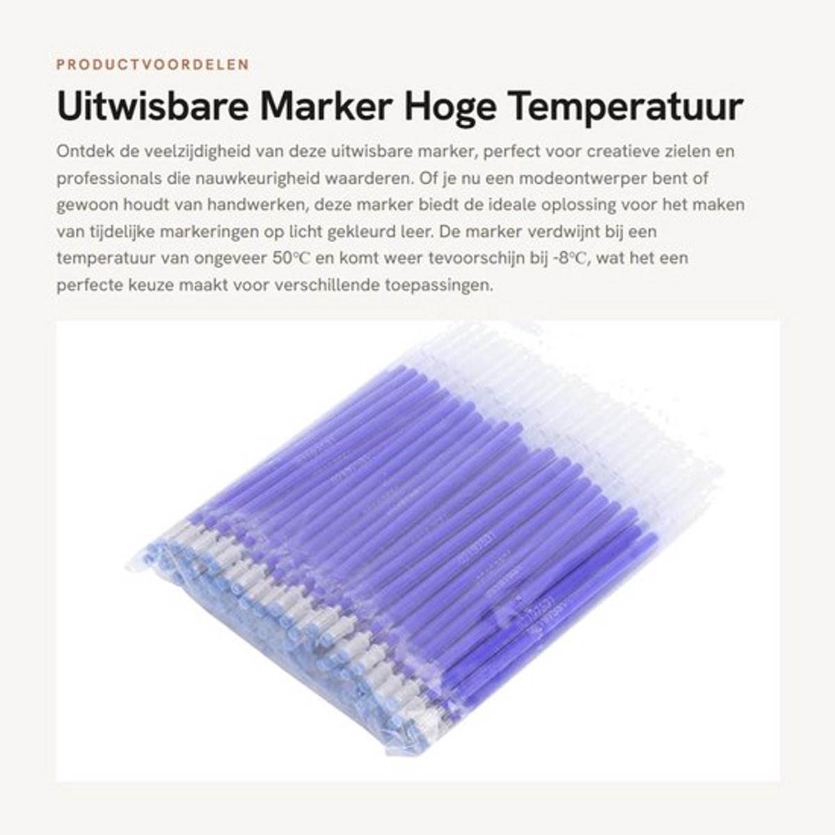 Uitwisbare Marker 100 Stuks - Hoge Temperatuur Verdwijnend - Penvulling - Duurzaam - Geschikt voor Leer - Stalen Penpunt - Markeerstift