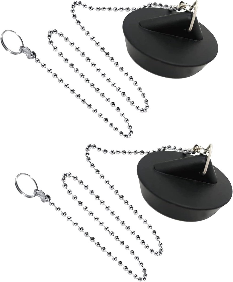 Roestvrijstalen keuken-gootsteen - Zwart - 44 mm - PVC Universele Gootsteenplug met Kogelketting - Voor Keuken en Badkamer